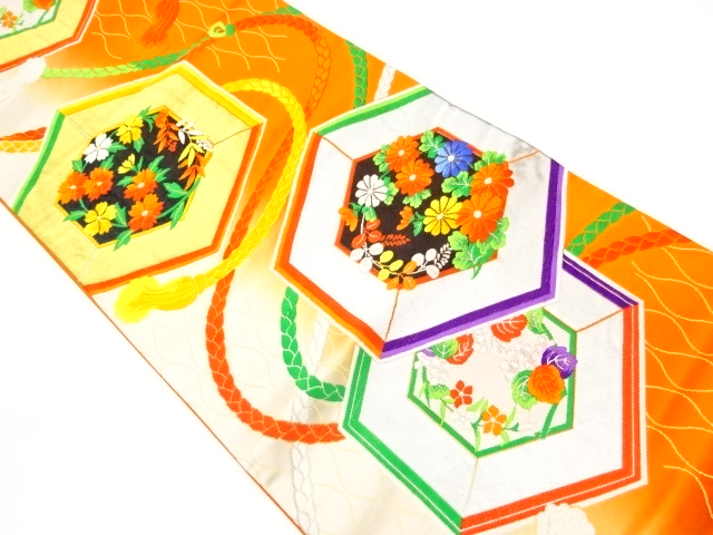 JAPANESE KIMONO / VINTAGE FUKURO OBI / WOVEN FLORAL KIKKO